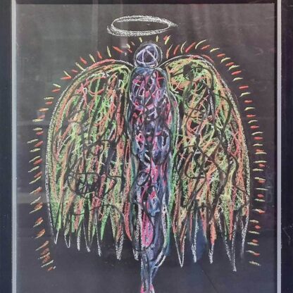 Happy Fallen Angel an original Kevin Sharkey painting. Mixed media on canvas, 75 x 55 cm.